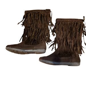 Rampage 8M Brown Fringe Women's Moccasins Boots Shoes 8 Medium Width